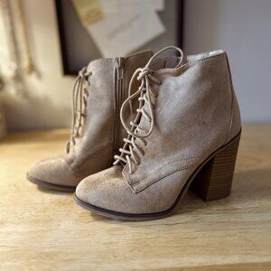 Suade Tan Chunky Heel Lace Up